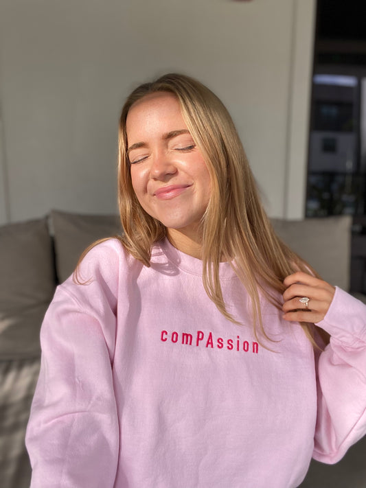 ComPAssion Physician Assistant Baby Pink Embroidered Monochrome Crewneck